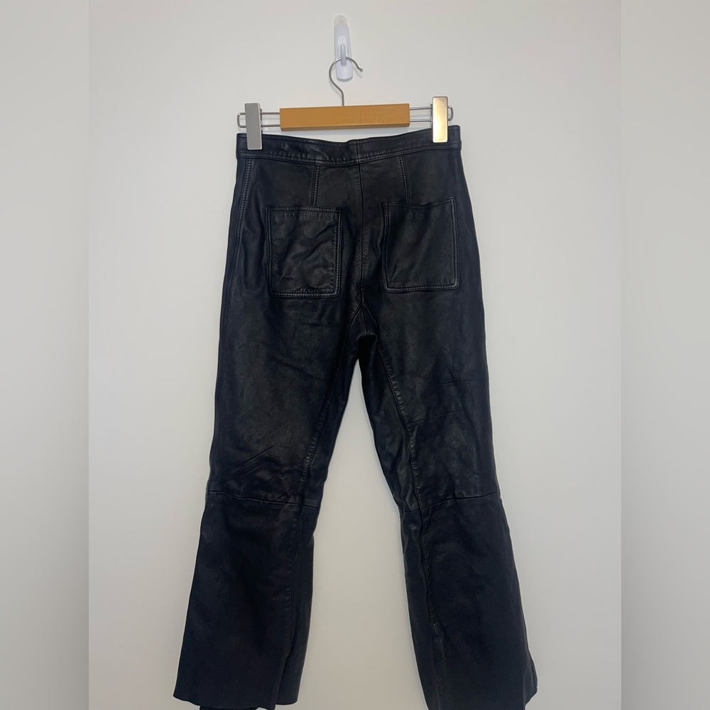 Sandro Paris Black Poesie Lamb Leather Flared Leg Crop Pants Women's US 2 capri - Picture 13 of 13